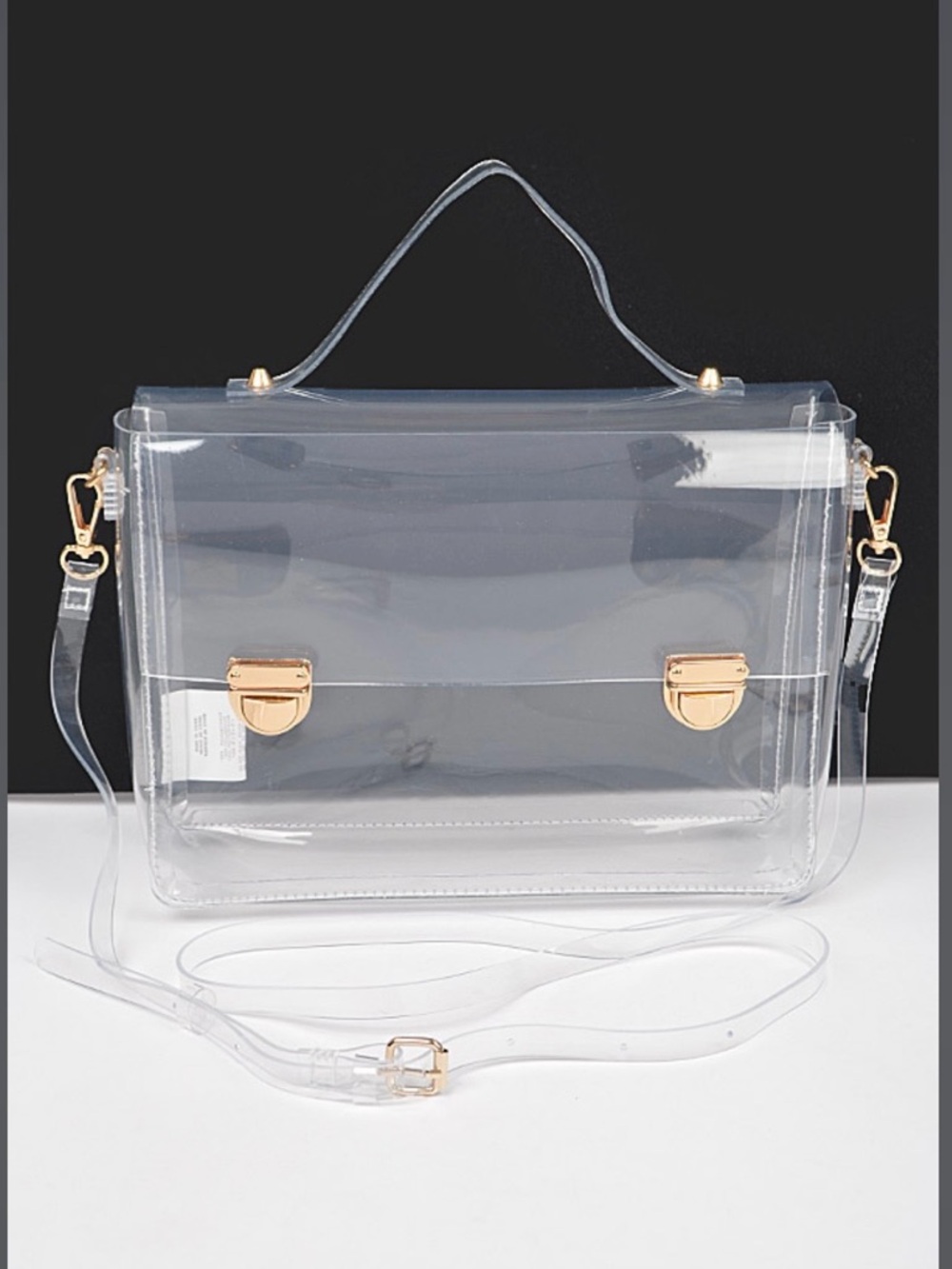 Clear PVC Satchel Handbag with Gold Hardware - Transparent